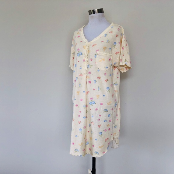 Night Shirt Yellow Floral Large Pullover Short Sleeves V Neck - Picture 7 of 7